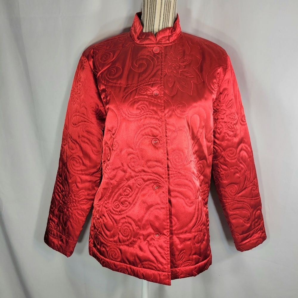 Classic Elements Quilted Red Mandarin Style Jacket Medium 10-12